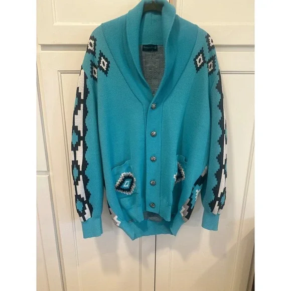 Western cowgirl Sterling Kreek Turquoise Aztec Cardigan Sweater Women's XL boho - Picture 2 of 9